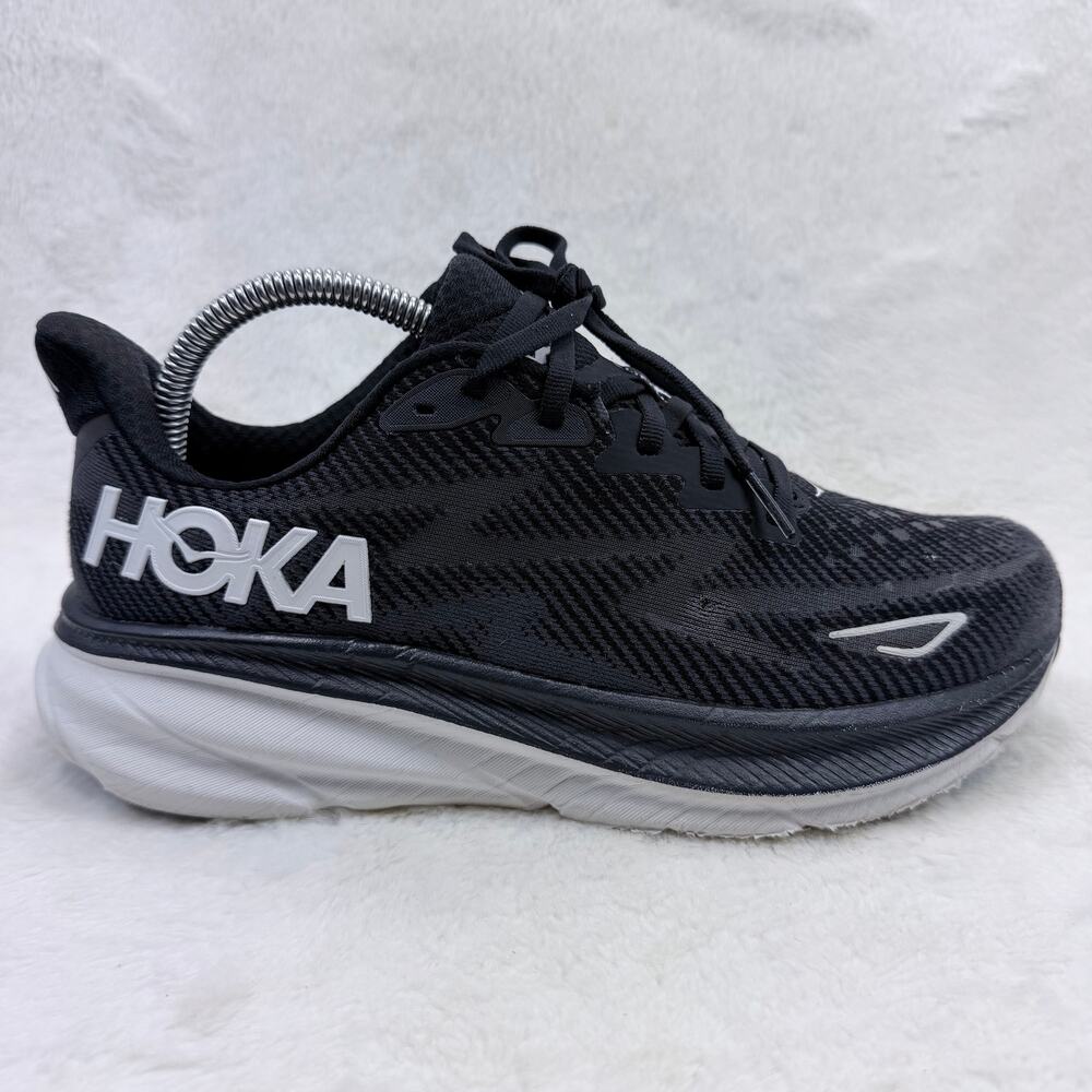 HOKA Clifton 9 Womens Running Shoes Black White Size 8.5 Athletic Sneakers Daily